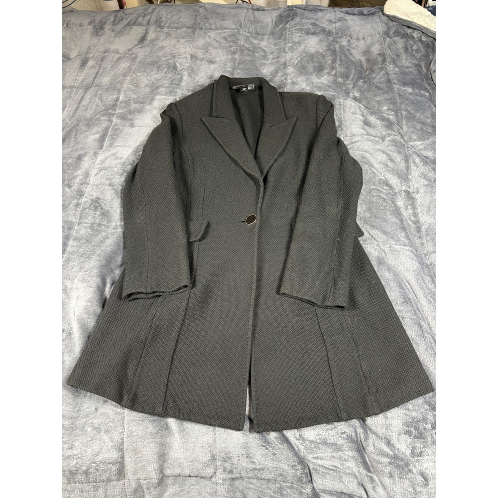 St John Caviar Black Knit Longline Blazer Coat Jacket USA Made Womens Size 10‎